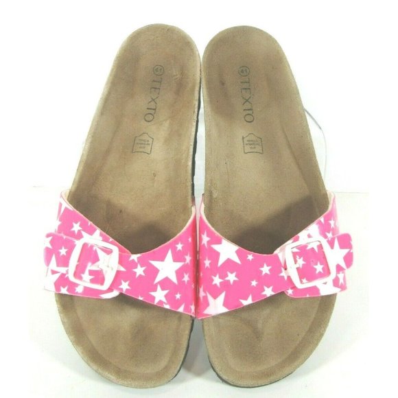Texto Anatomically Shaped Sandals Pink White Stars One Strap Buckle Women's Sz - Picture 3 of 4